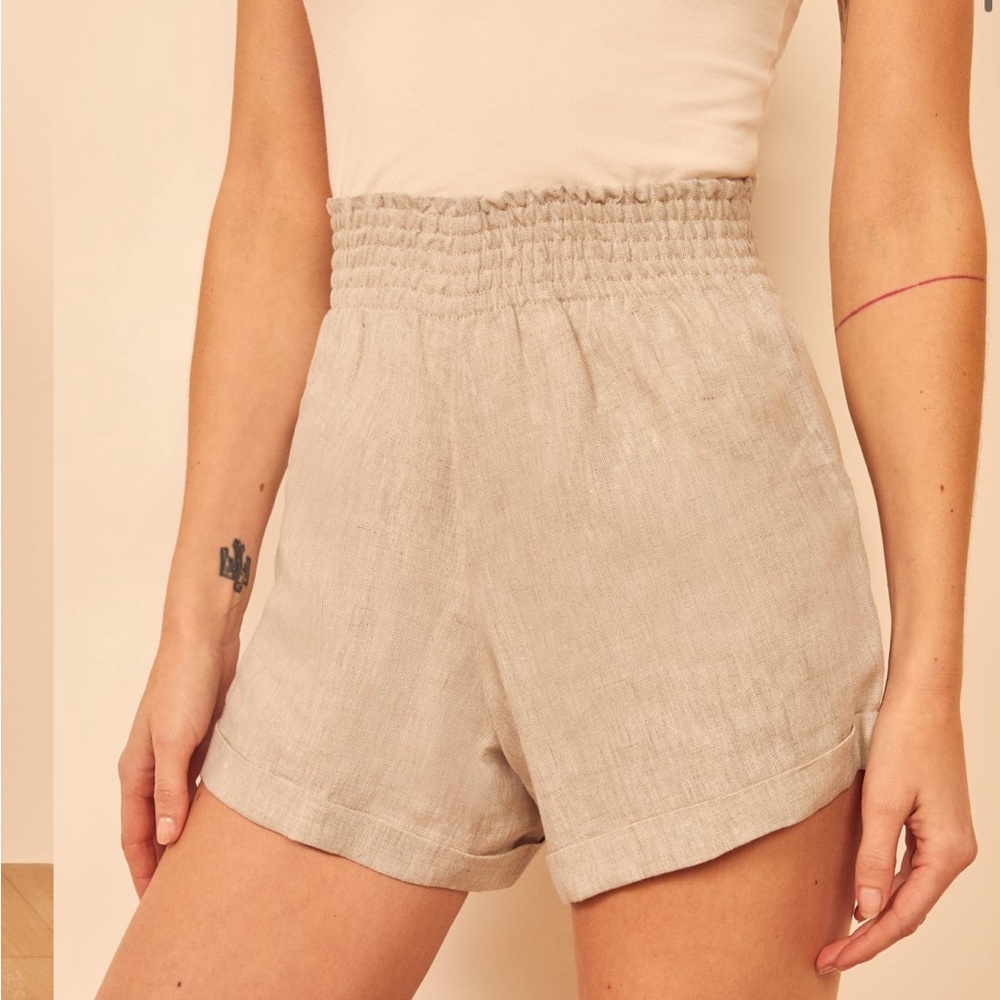 Reformation Light Beige High-Waisted Shorts